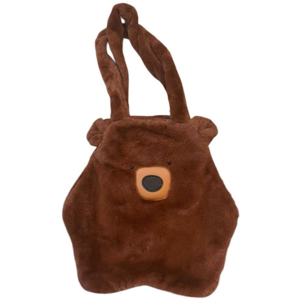 Small Plush Brown Bear Shoulder Bag Cute Purse Double Handles New